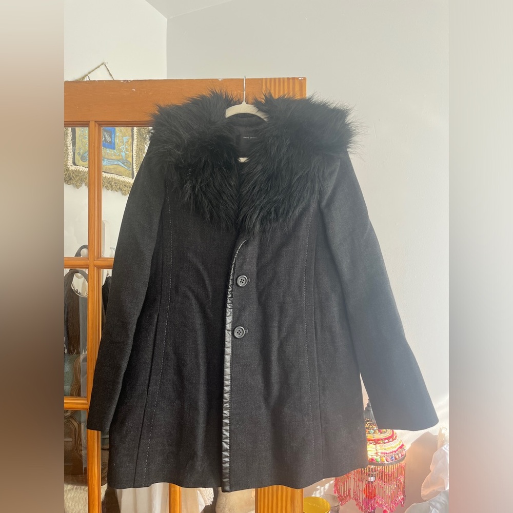 Marc Jacobs Black Fur Collar Coat